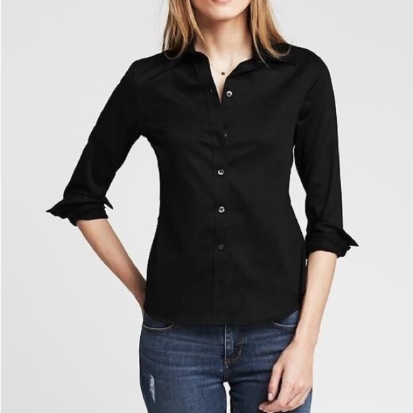 BANANA Republic Long Sleeve Non-Iron Fitted Sateen Shirt Black Size 10 - Picture 14 of 14